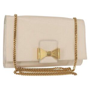 Authentic Chloe Chain Shoulder Bag Leather Beige Gold